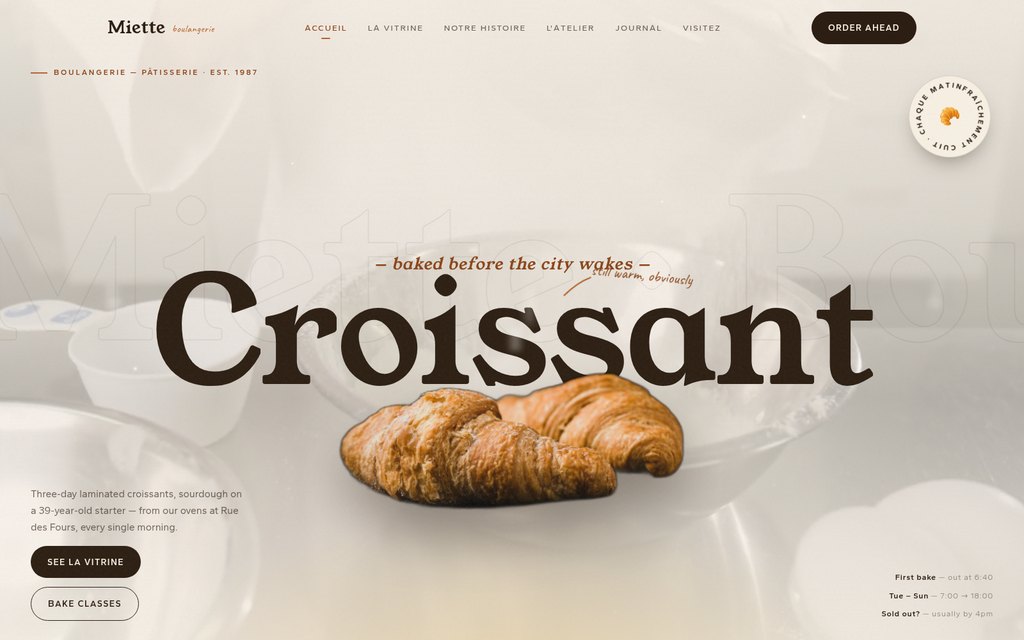 Opening screen of template 13 — Miette