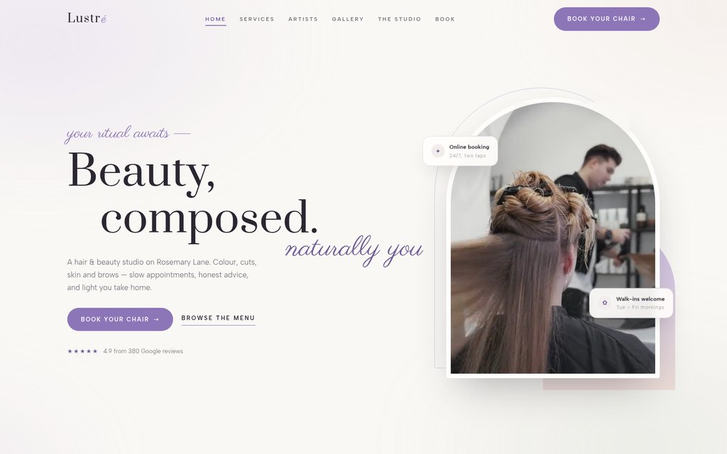 Opening screen of template 17 — Lustré