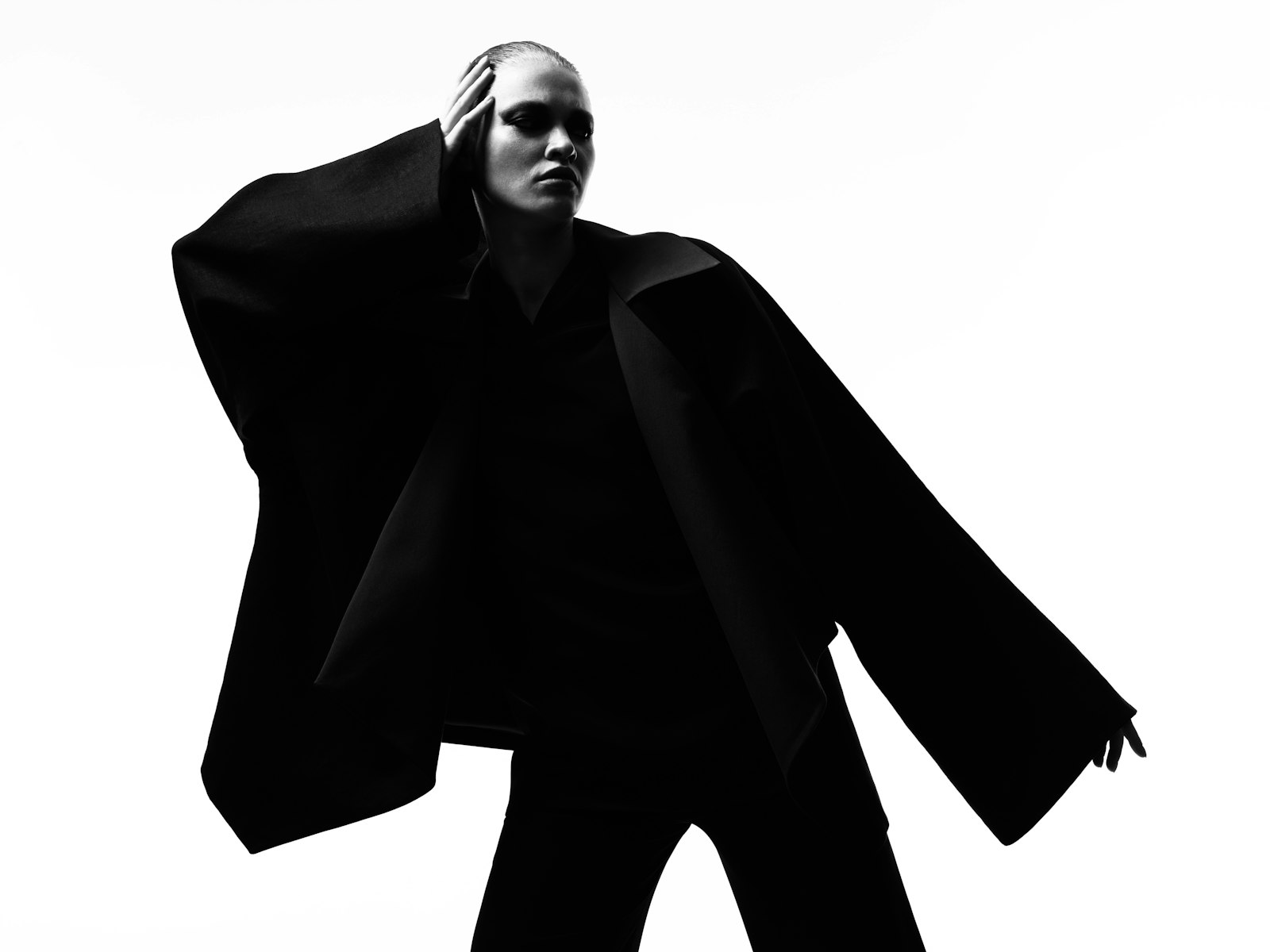 Sculpted black wool silhouette on white