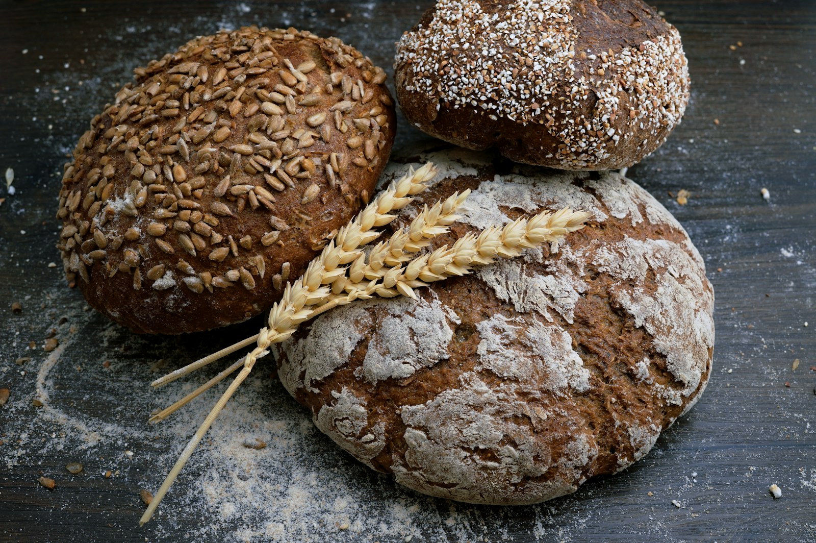Seeded sourdough loaves with wheat