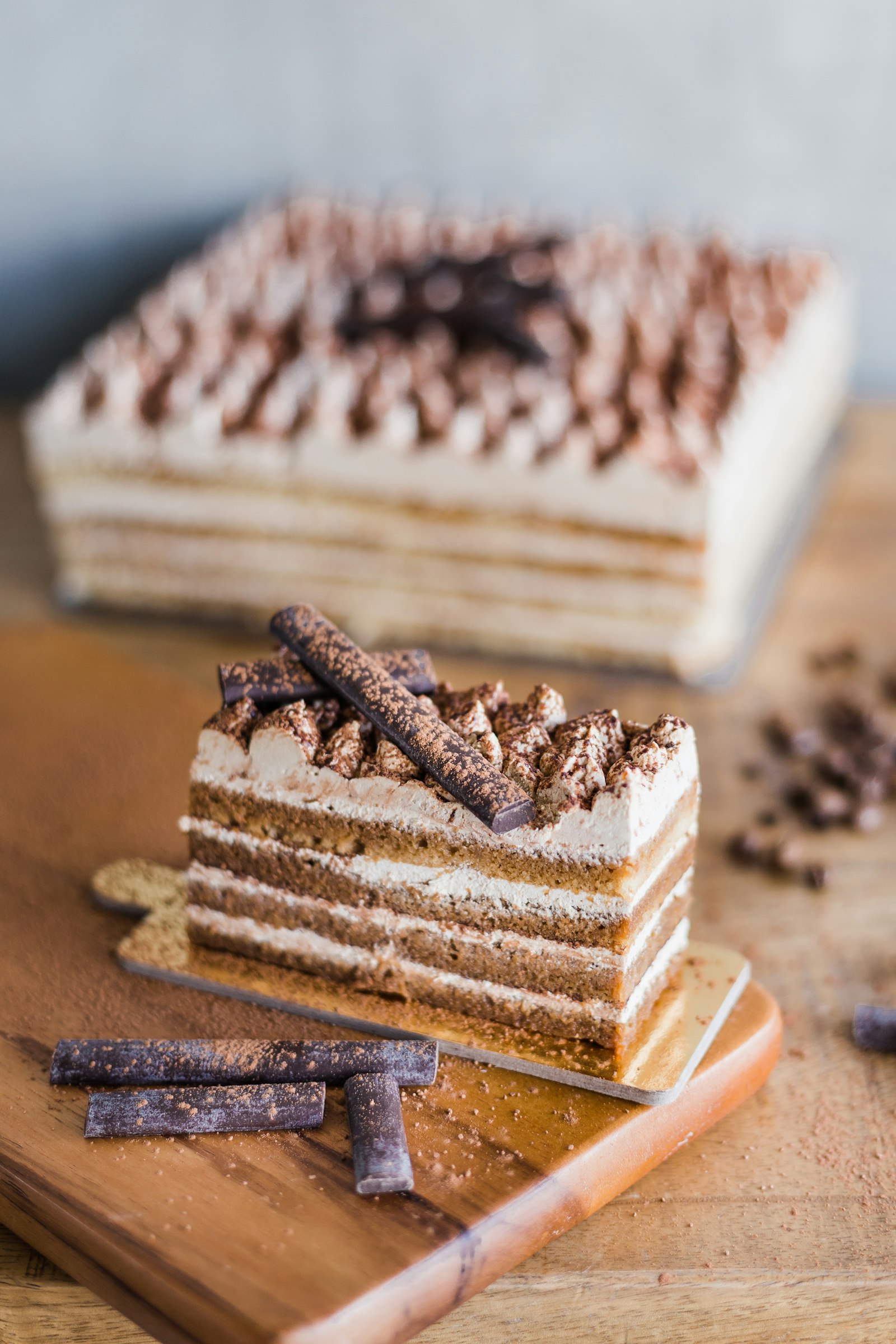 Layered coffee cream gateau slice