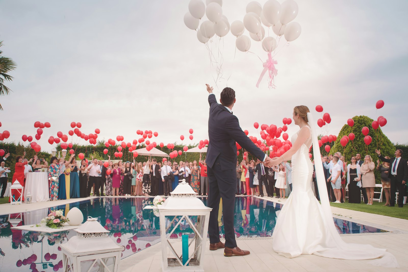 Poolside celebration with balloons