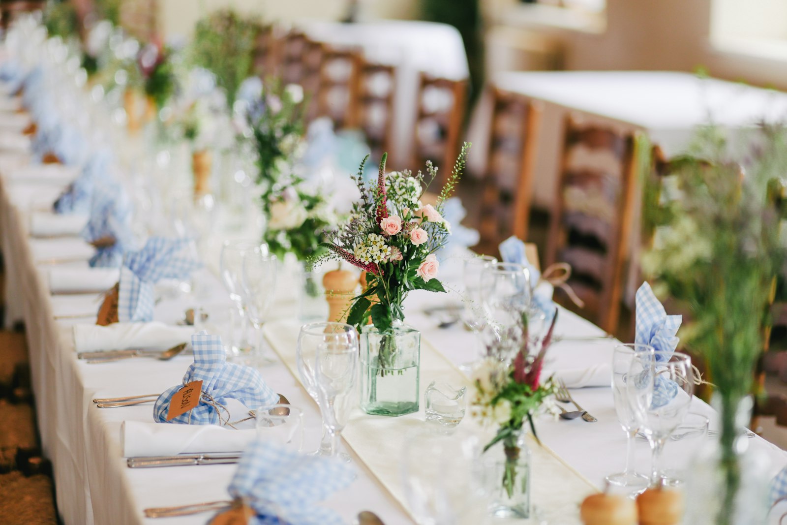 Tablescape with flowers and linen