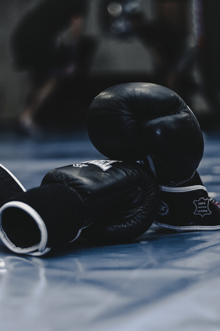 Boxing gloves resting on the mat